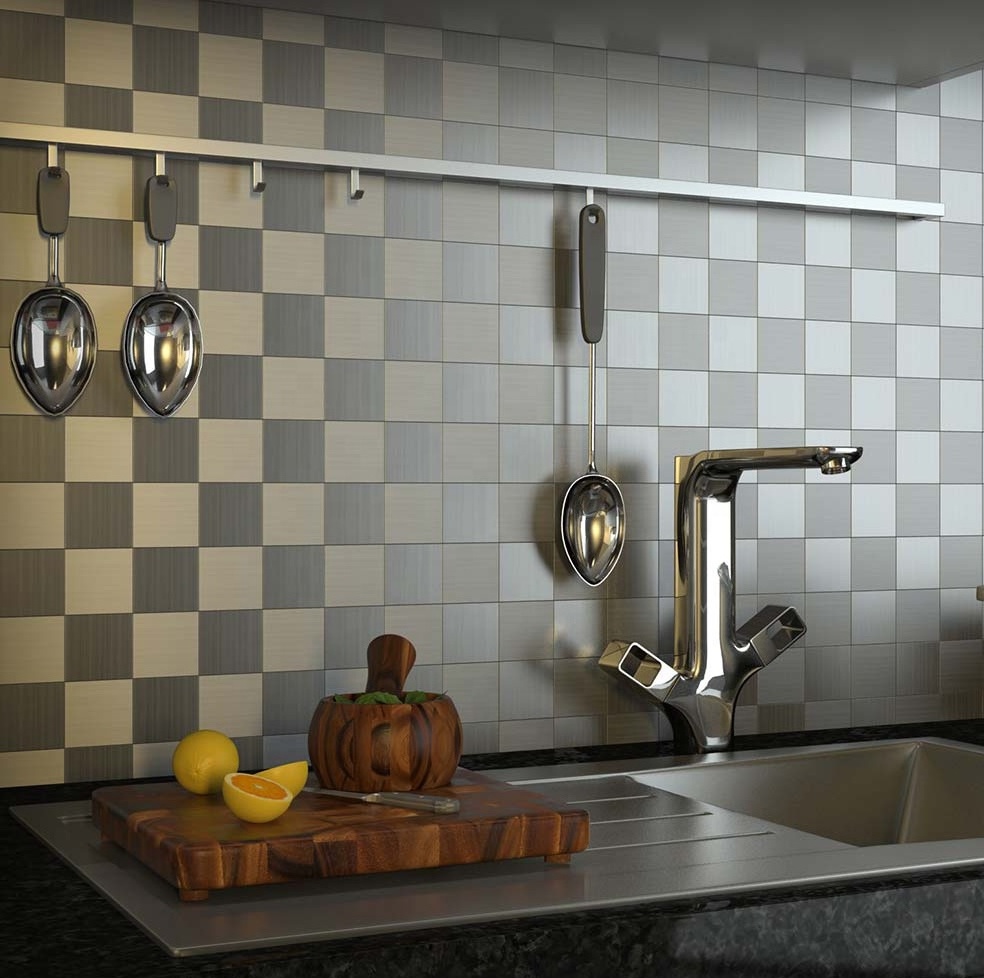 Ready to Ship Aluminum Surface Peel and Stick Tile Metal Backsplash for Kitchen