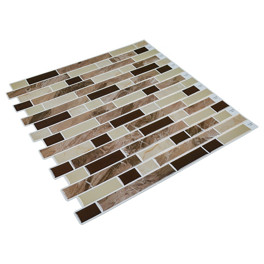 Brown Marble Look  PU Gel Mosaic Stick on Backsplash Tile Peel and Stick Wall Sticker