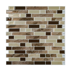 Brown Marble Look  PU Gel Mosaic Stick on Backsplash Tile Peel and Stick Wall Sticker