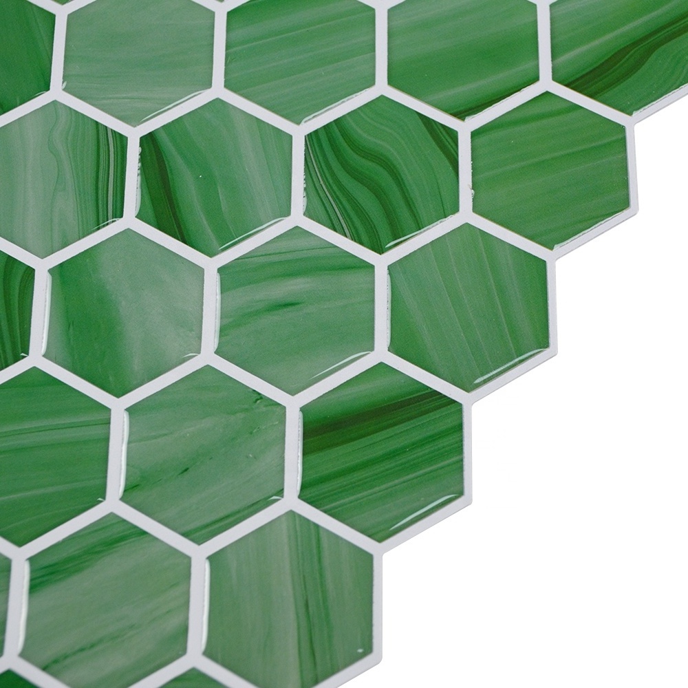 Ready to Ship 10*10 inch Green 3D Mosaic Sticker Peel And Stick Backsplash Wall Tile for Kitchen