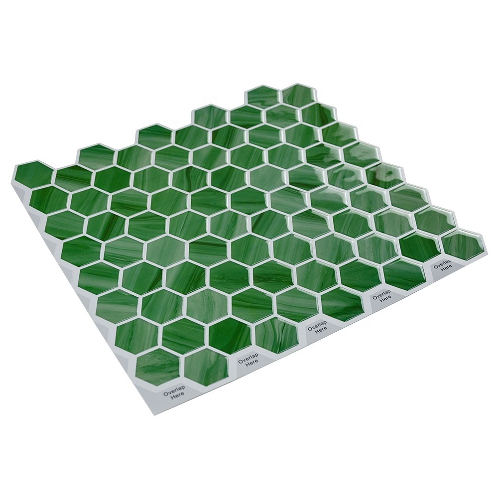 Ready to Ship 10*10 inch Green 3D Mosaic Sticker Peel And Stick Backsplash Wall Tile for Kitchen