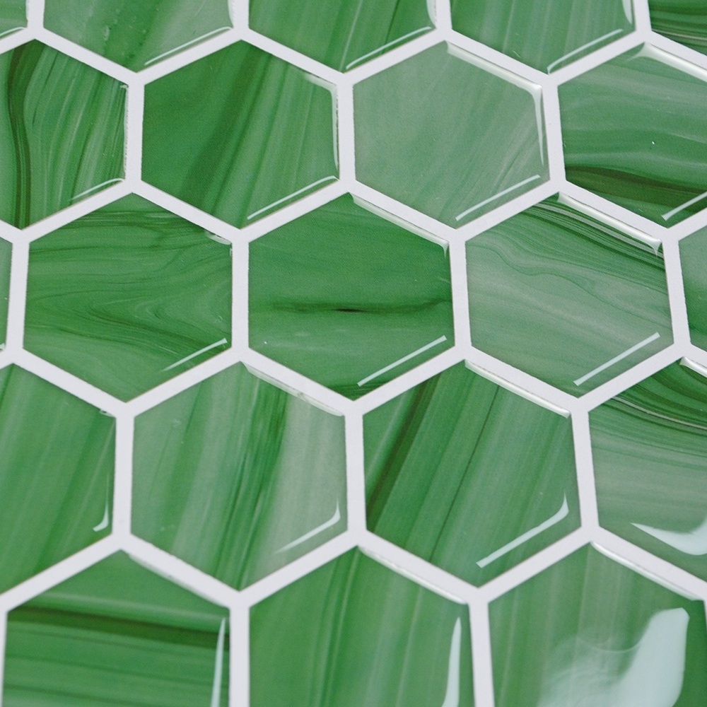 Ready to Ship 10*10 inch Green 3D Mosaic Sticker Peel And Stick Backsplash Wall Tile for Kitchen