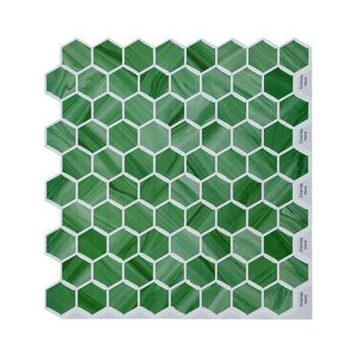 Ready to Ship 10*10 inch Green 3D Mosaic Sticker Peel And Stick Backsplash Wall Tile for Kitchen