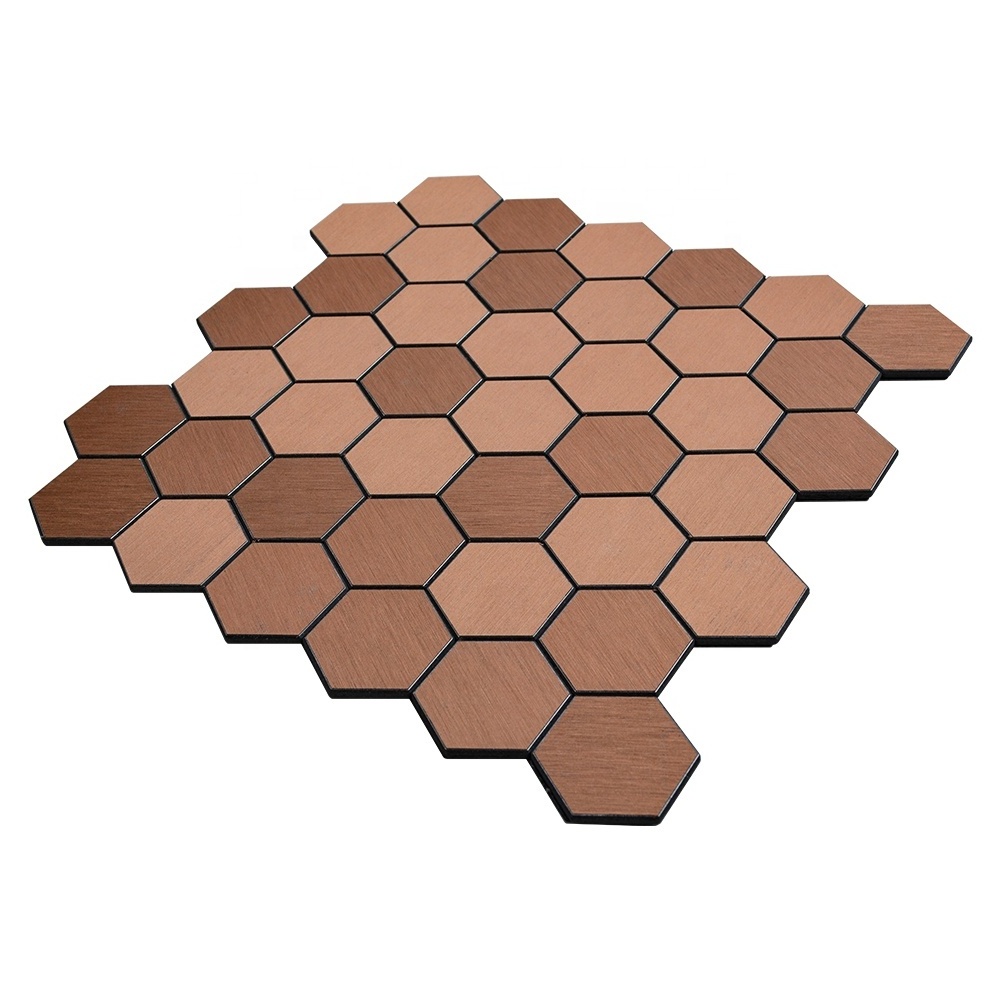 Hexagon copper V-groove peel and stick aluminum mosaic tile for kitchen Backsplash