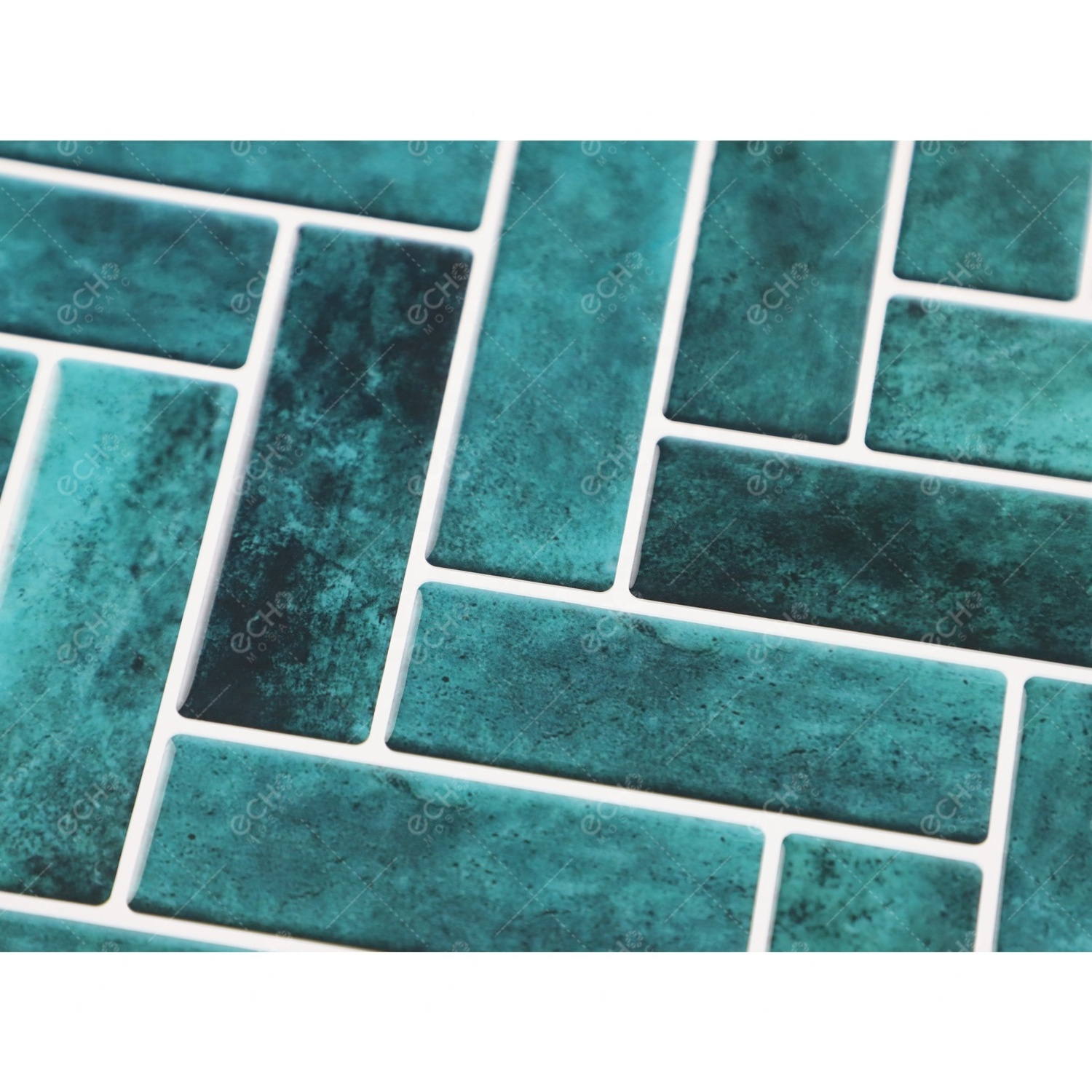 2mm Thick Removable Blue Herringbone Peel and Stick Tile Kitchen Backsplash Mosaics Wall Sticker for Home Decor