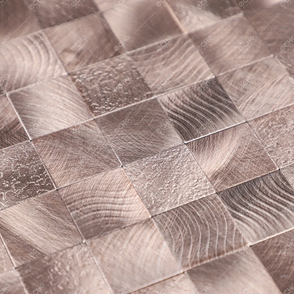 Eye-catching Textured Aluminium Rose Gold Metal Mosaic Tile Peel and Stick for Kitchen Backsplash