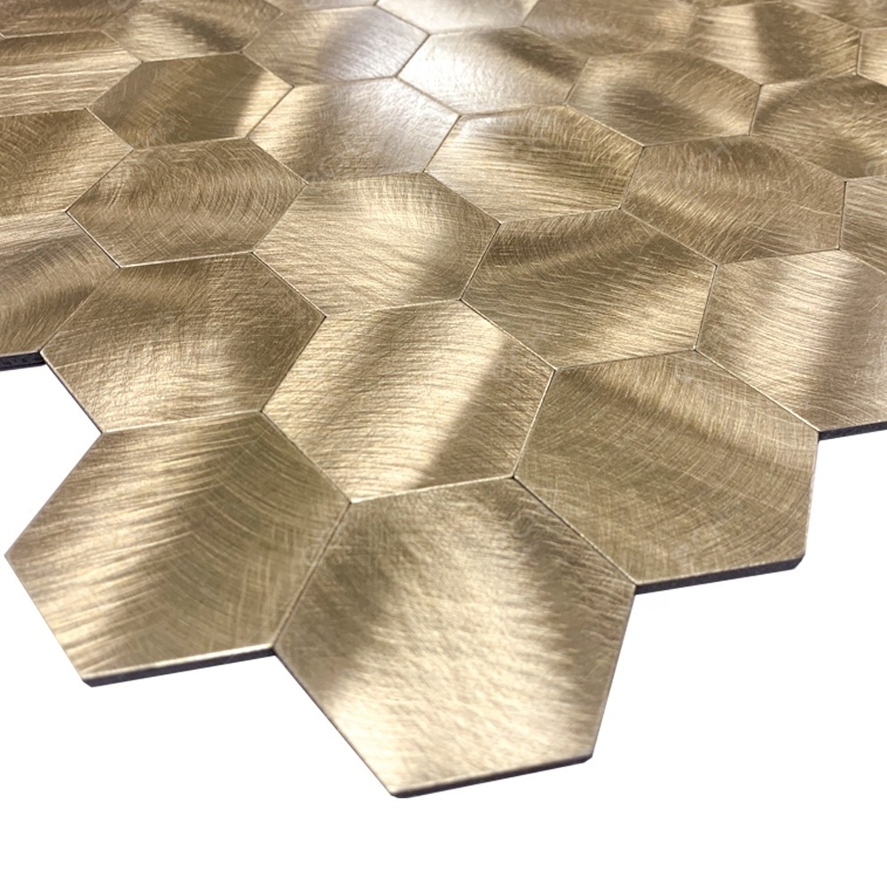 Ready to Ship Bronze colour hexagon aluminium peel and stick mosaic tile backsplash