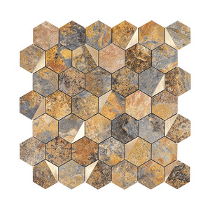 Hexagon Faux Rust Stone PVC Mosaic Peel and Stick Aluminum Wall Tile for Kitchen Backsplash