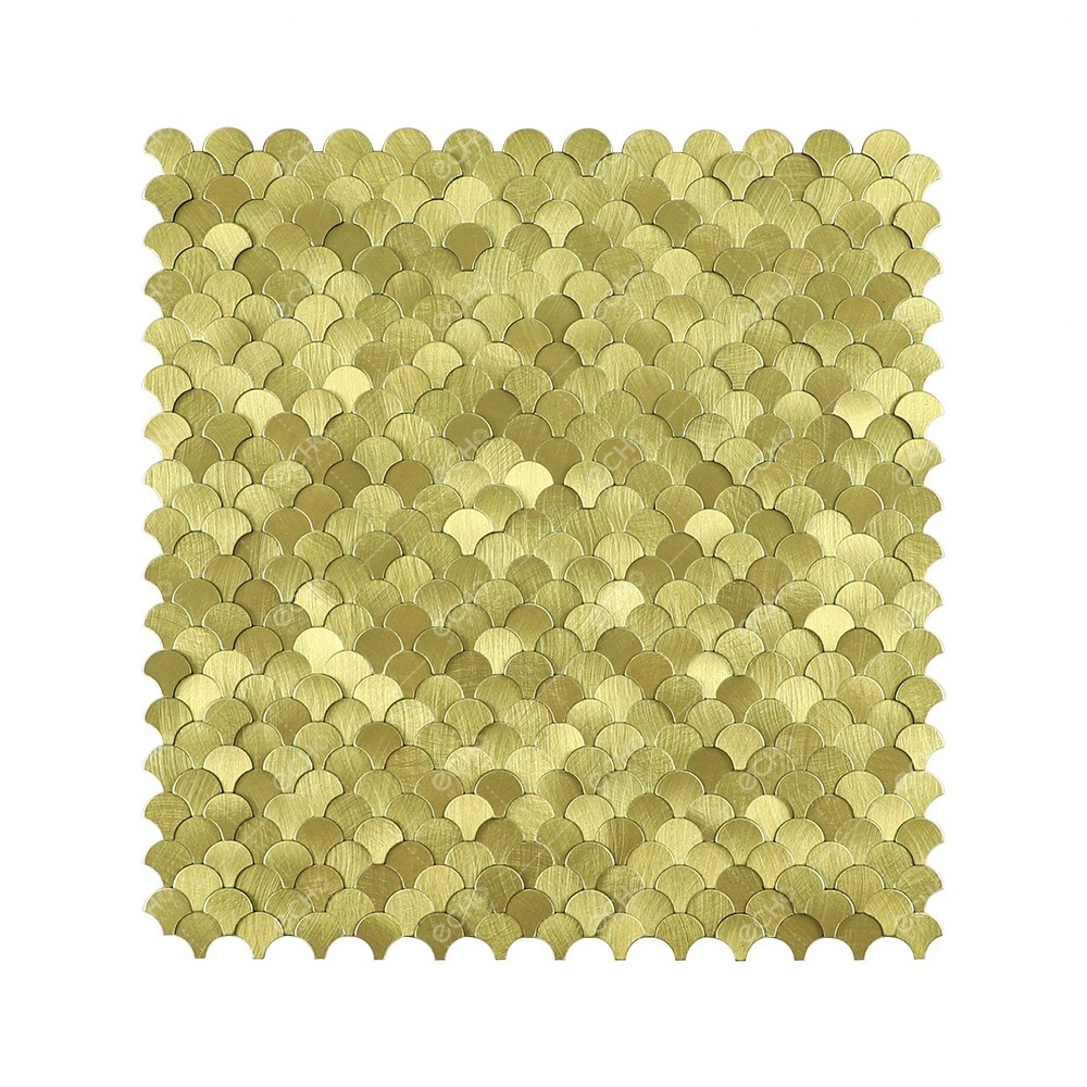 3D Mini Fish Scale Gold Reflections Hexagon Mosaic Tile Aluminum Peel and Stick Kitchen Backsplash for Interior Decor