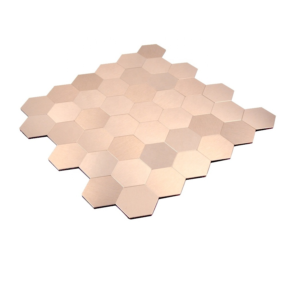 Ready to Ship Hexagon Brushed Copper Aluminium Peel and Stick Tile Kitchen Backsplash