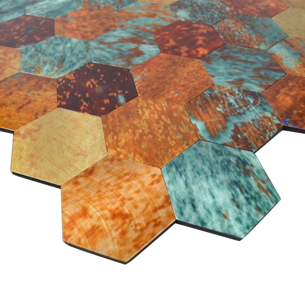 Ready to Ship Hexagon Retro Bronze Peel and Stick Aluminum Mosaic Tile Backsplash