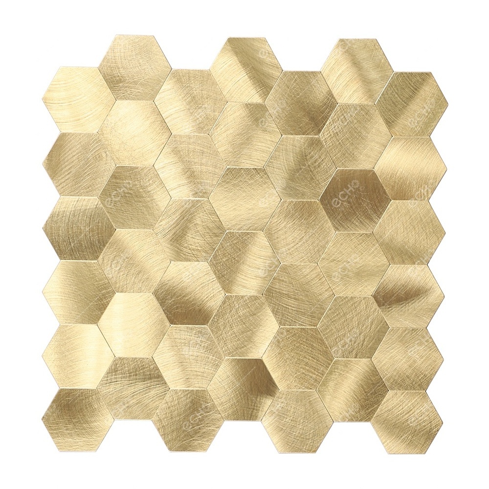 Gold Hexagon Tile Kitchen Backsplash Self Adhesive Aluminum Mosaic Wall Tiles