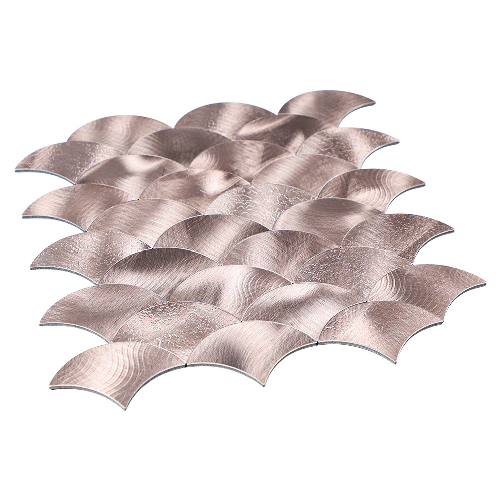 Modern waterproof rose gold fish scale shape aluminium metal mosaic peel and stick for indoor decoration