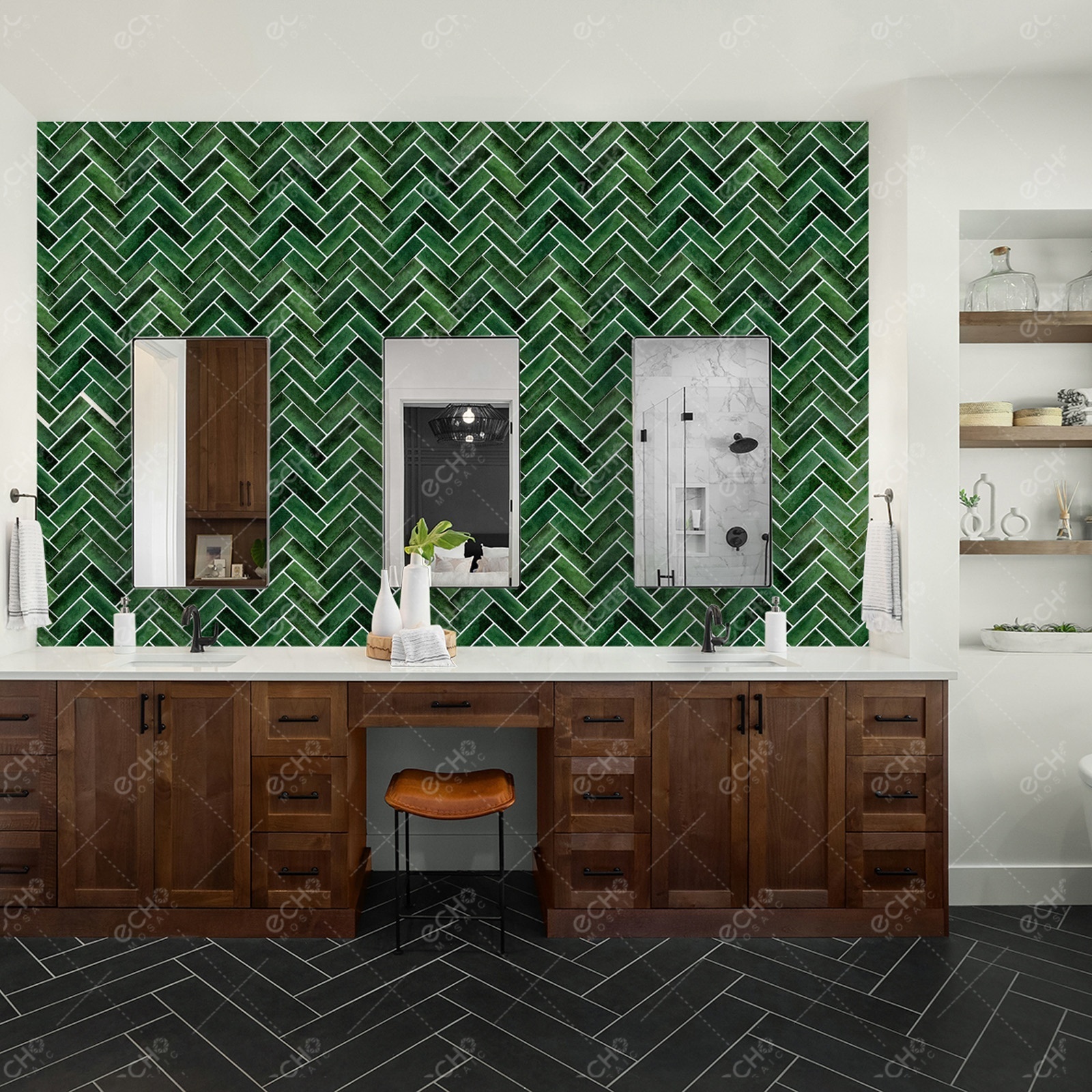 Ready to Ship Green Herringbone 3D 12x12 Backsplash Gel Tile Peel and Stick Mosaic for Kitchen Backsplash