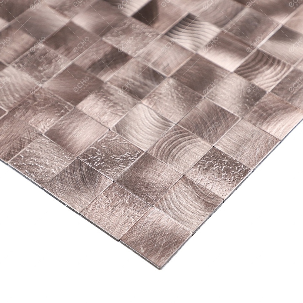 Eye-catching Textured Aluminium Rose Gold Metal Mosaic Tile Peel and Stick for Kitchen Backsplash