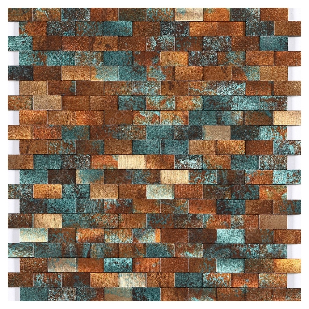 Ready to Ship 3D Mini Brick Peel and Stick Metal Mosaic Retro Bronze Green Brass Aluminium Mosaic Tiles for Interior Home Decor