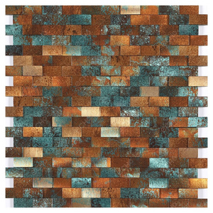 Ready to Ship 3D Mini Brick Peel and Stick Metal Mosaic Retro Bronze Green Brass Aluminium Mosaic Tiles for Interior Home Decor