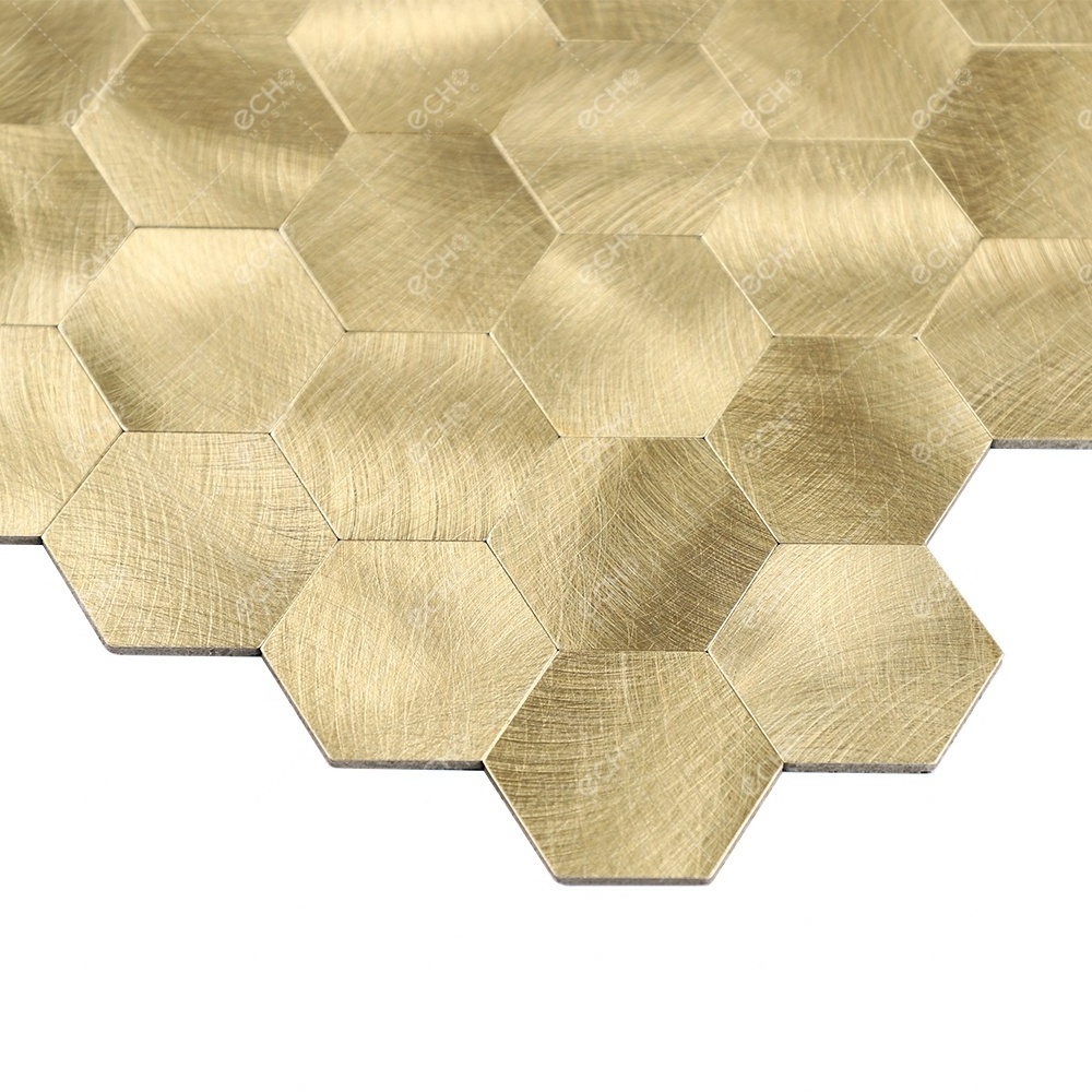 Gold Hexagon Tile Kitchen Backsplash Self Adhesive Aluminum Mosaic Wall Tiles