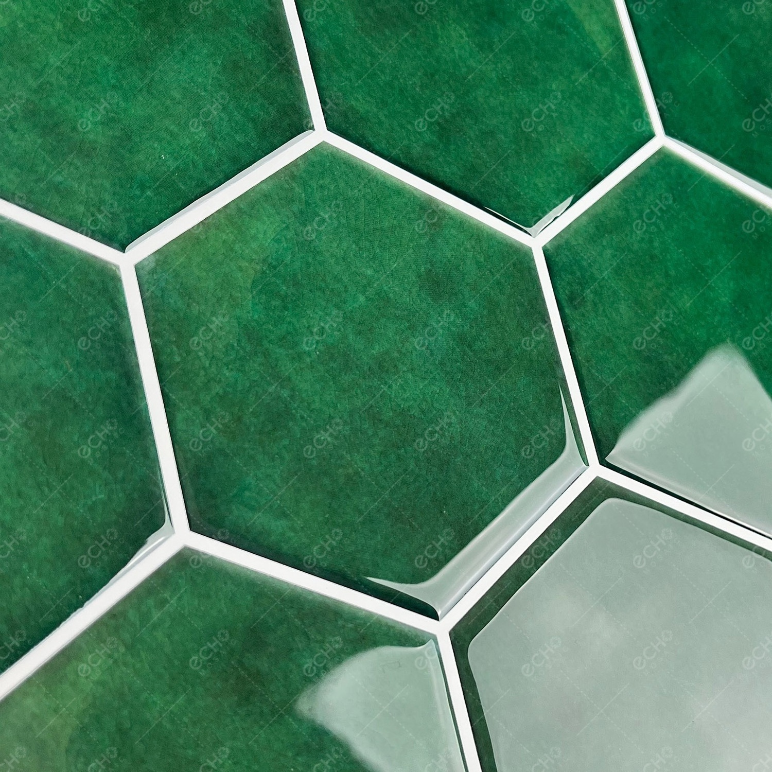 Removable Hexagon Honeycomb Green 3D Peel and Stick Backsplash Tile Wall Sticker for Home Decor