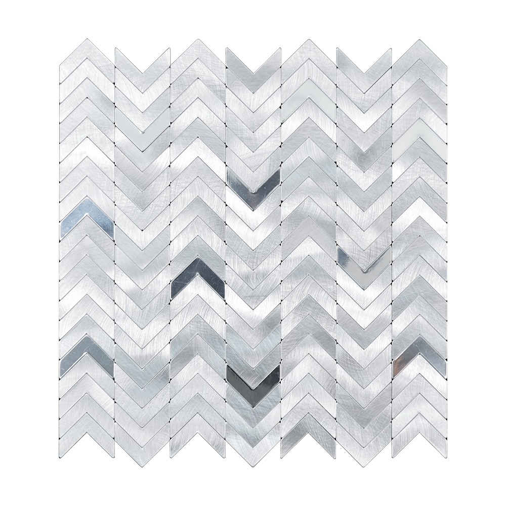 Ready to ship alpha silver surfaces high polished aluminium metal mosaic stick on wall tiles