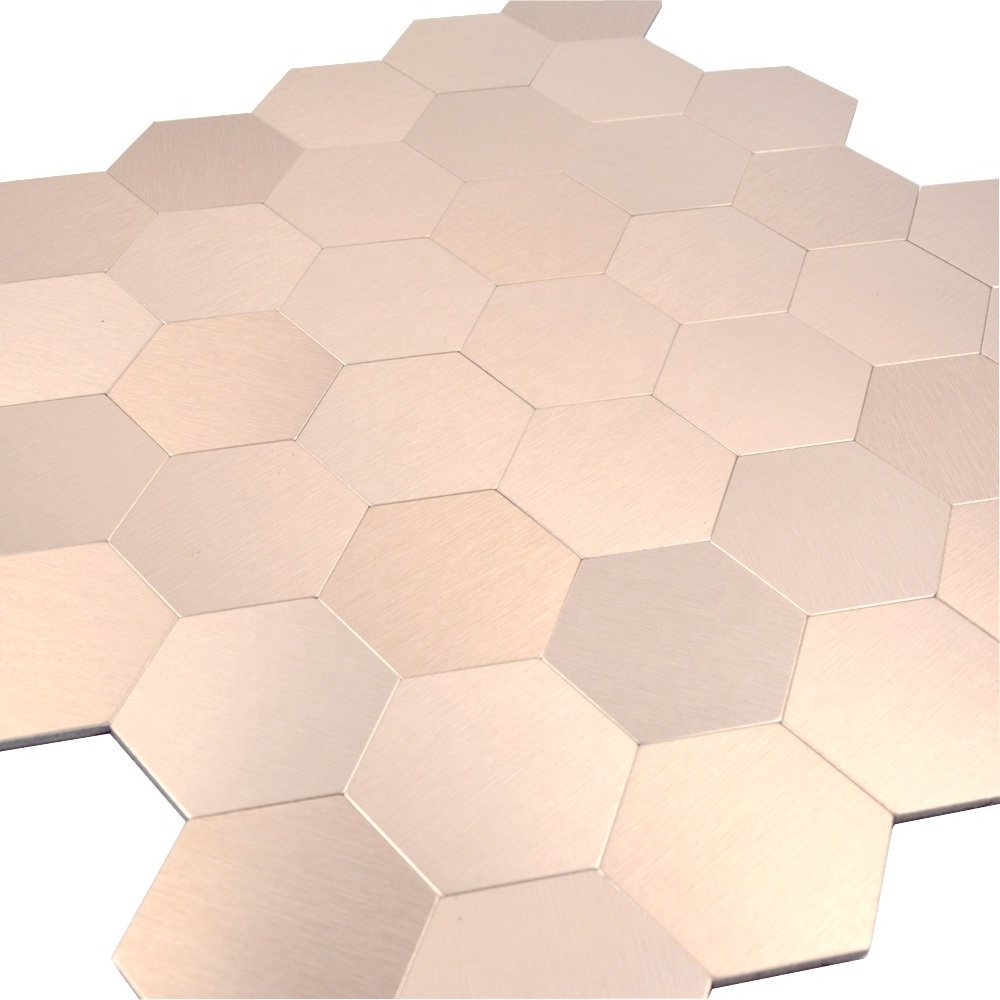 Ready to Ship Hexagon Brushed Copper Aluminium Peel and Stick Tile Kitchen Backsplash