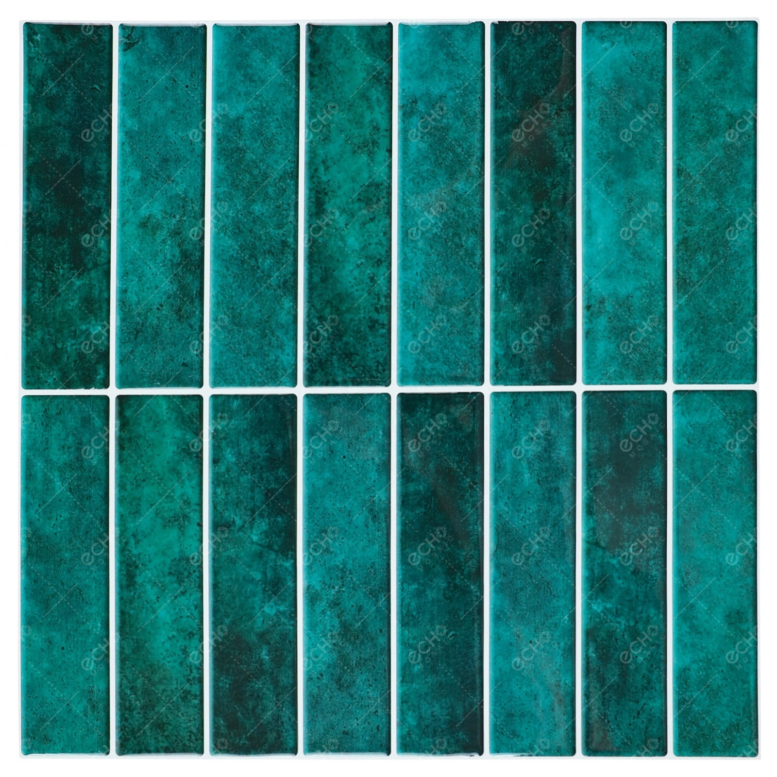 Ready to Ship Strong Adhesive 3D Realistic Teal and Turquoise Blue-Green Peel and Stick Wall Linear Gel Tiles Backsplash