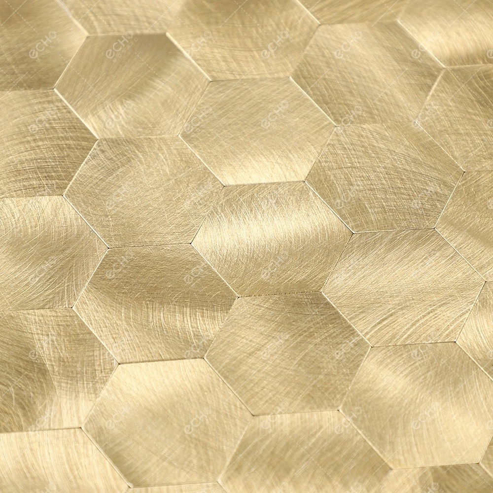 Gold Hexagon Tile Kitchen Backsplash Self Adhesive Aluminum Mosaic Wall Tiles