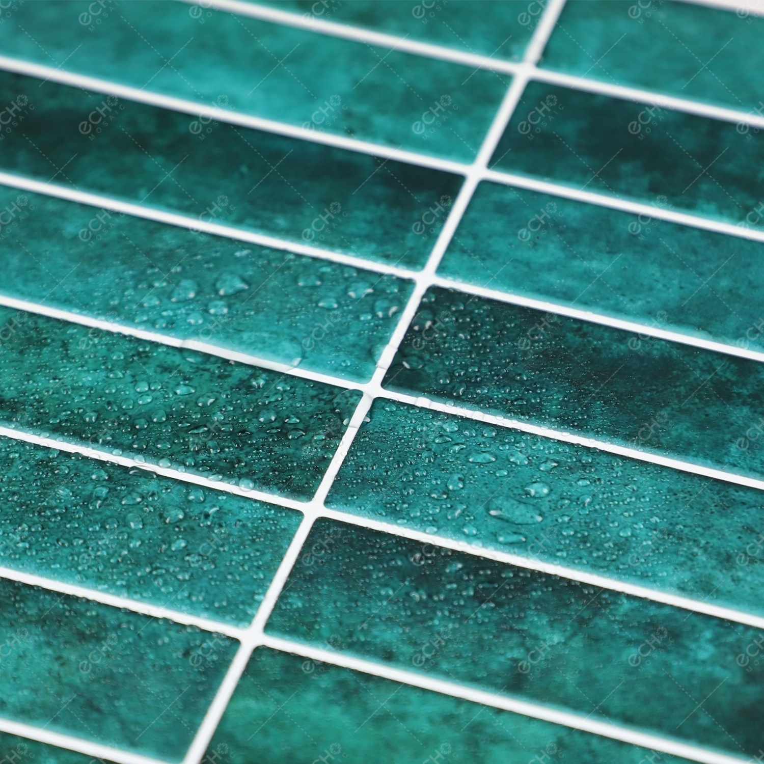 Ready to Ship Strong Adhesive 3D Realistic Teal and Turquoise Blue-Green Peel and Stick Wall Linear Gel Tiles Backsplash