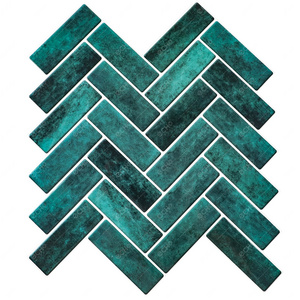 2mm Thick Removable Blue Herringbone Peel and Stick Tile Kitchen Backsplash Mosaics Wall Sticker for Home Decor