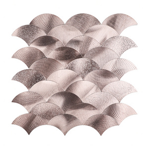 Modern waterproof rose gold fish scale shape aluminium metal mosaic peel and stick for indoor decoration