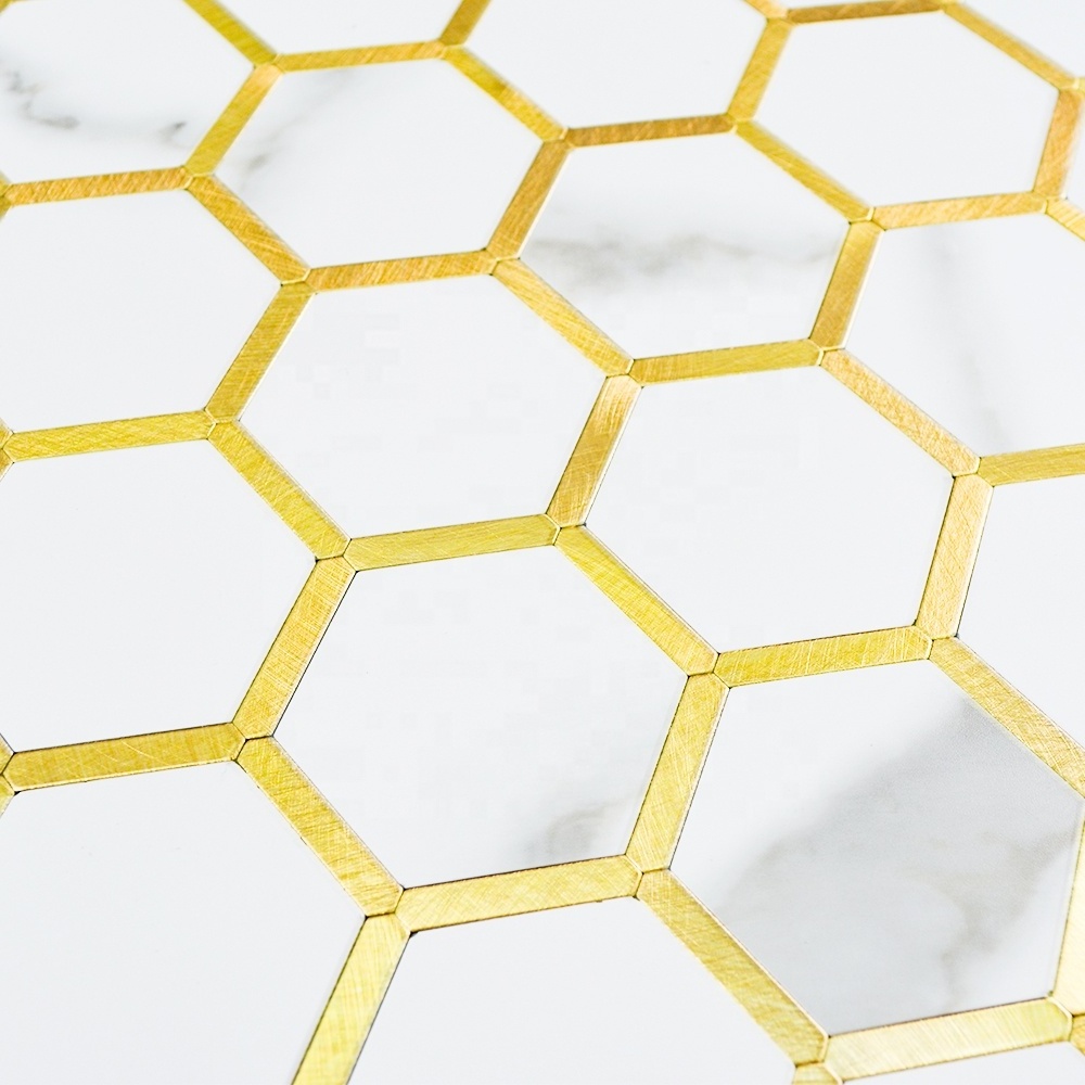 Hexagon Faux Marble Peel and Stick Backsplash Aluminum Tile Composite Panel