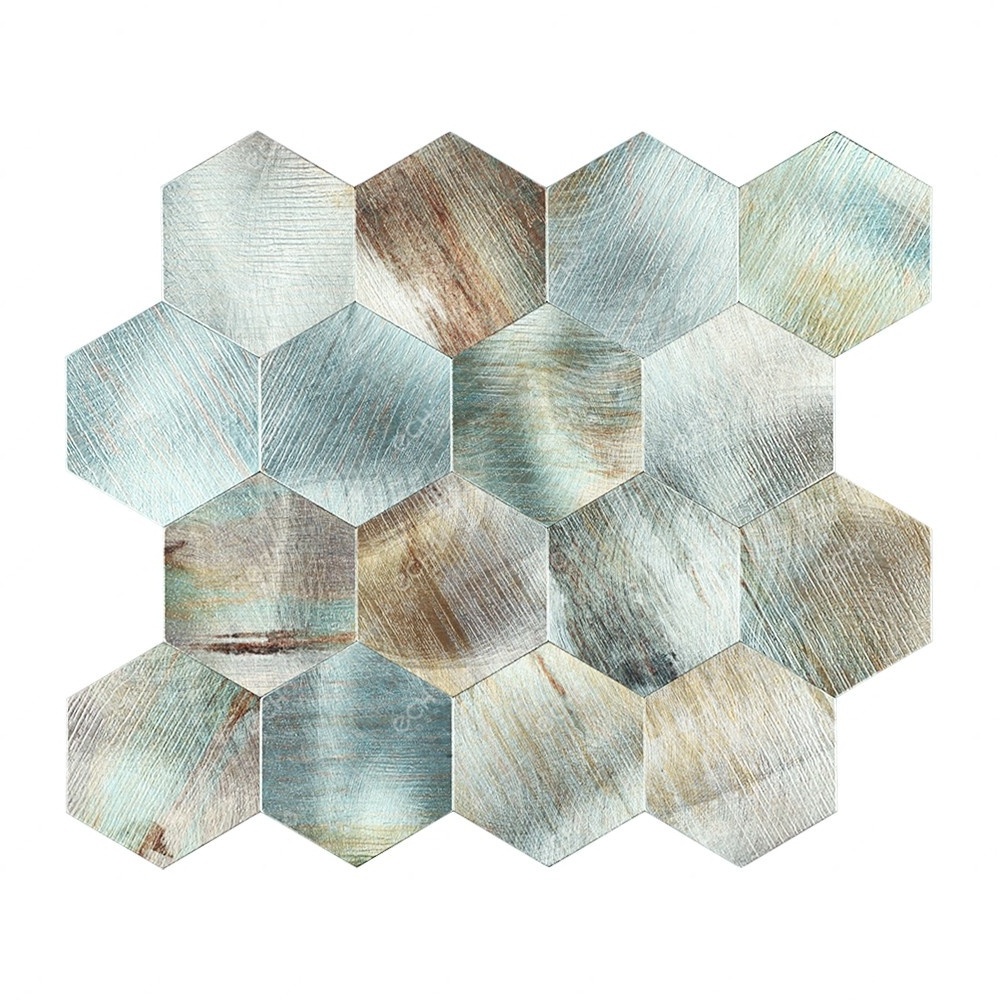 Wood Grain 73mm Hexagonal Peel and Stick Aluminium Mosaic kitchen and bathroom tiles