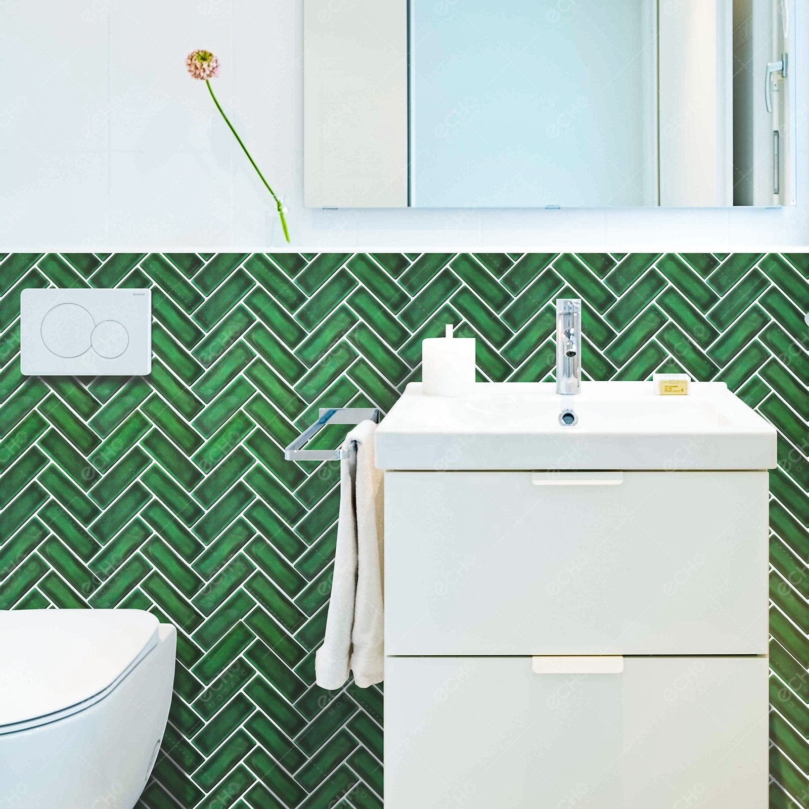 Emerald Forest Green Herringbone 3D Peel and Stick Wall Tiles Stick on Backsplash for Kitchen Bathroom