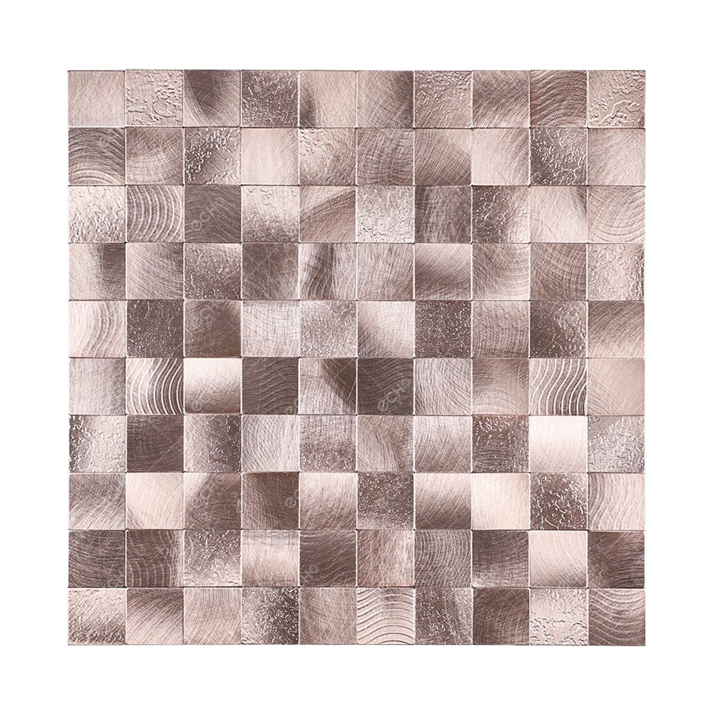 Eye-catching Textured Aluminium Rose Gold Metal Mosaic Tile Peel and Stick for Kitchen Backsplash