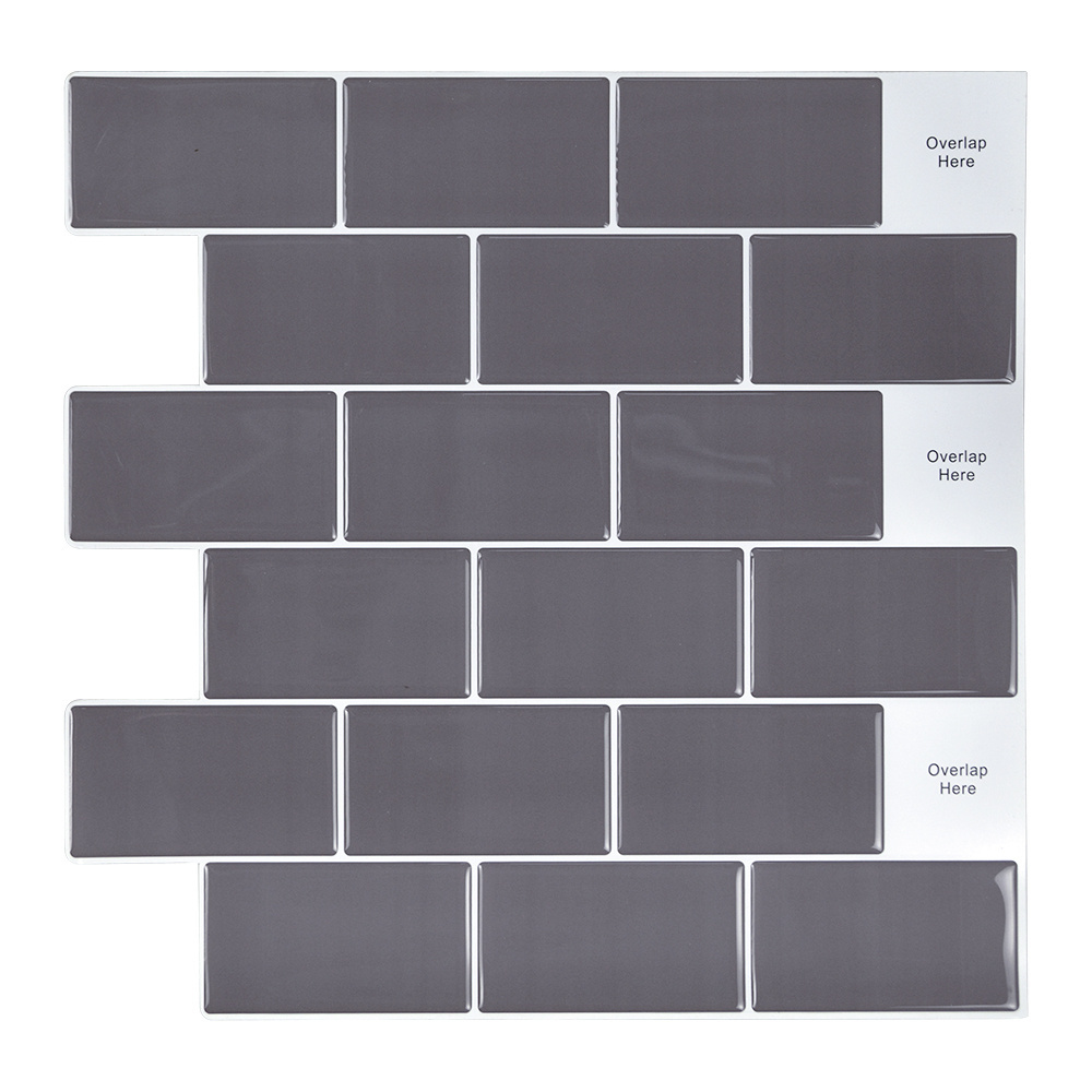 Smart vinyl tile modern style grey PU subway tiles 3D peel and stick for kitchen