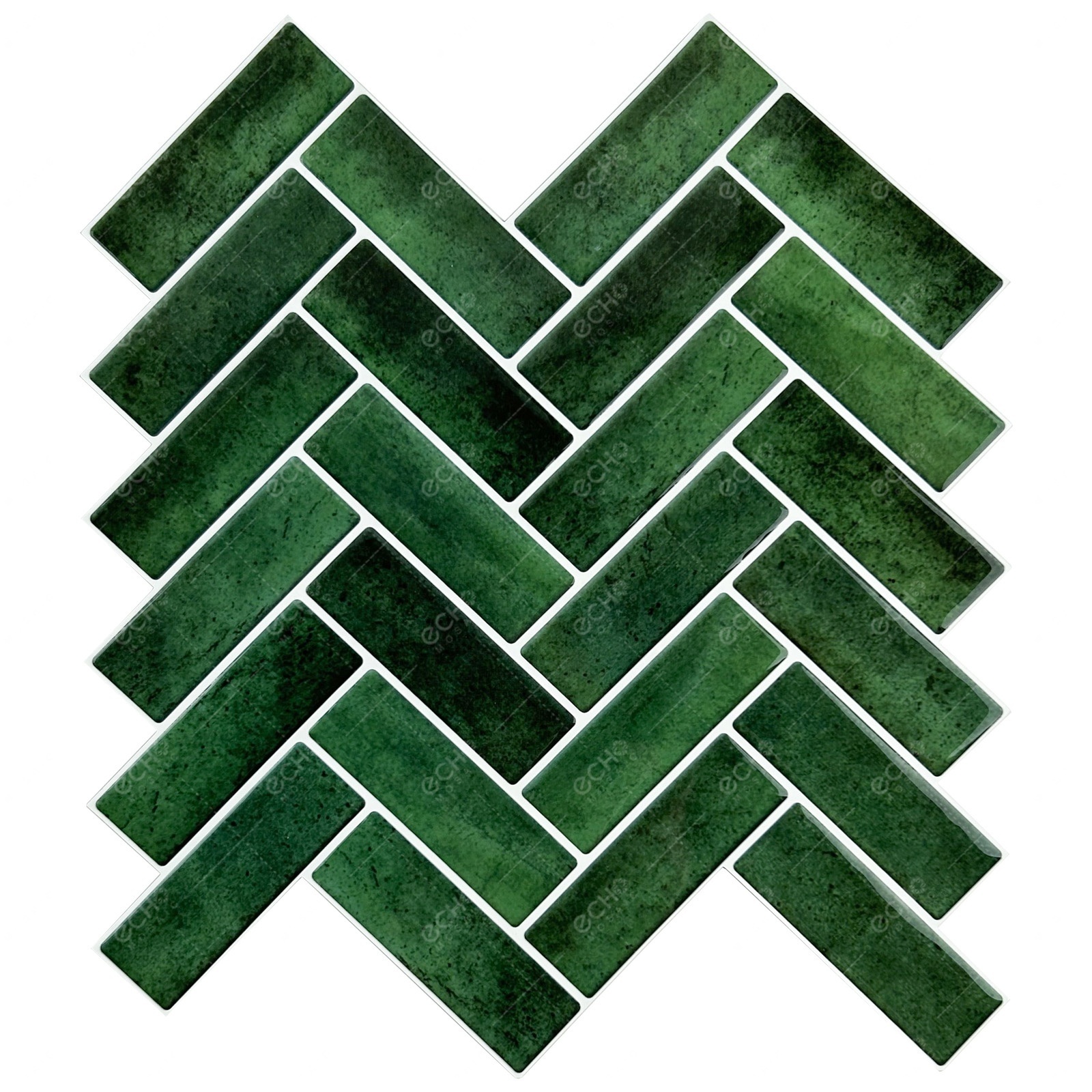 Ready to Ship Green Herringbone 3D 12x12 Backsplash Gel Tile Peel and Stick Mosaic for Kitchen Backsplash