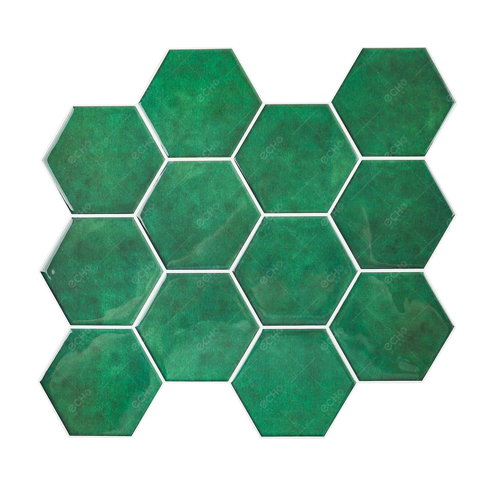 Removable Hexagon Honeycomb Green 3D Peel and Stick Backsplash Tile Wall Sticker for Home Decor