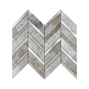 Ready to Ship Herringbone Faux Marble Mixed Silver Aluminum Mosaic Stick on Tiles Peel and Stick Backsplash for Home Decor