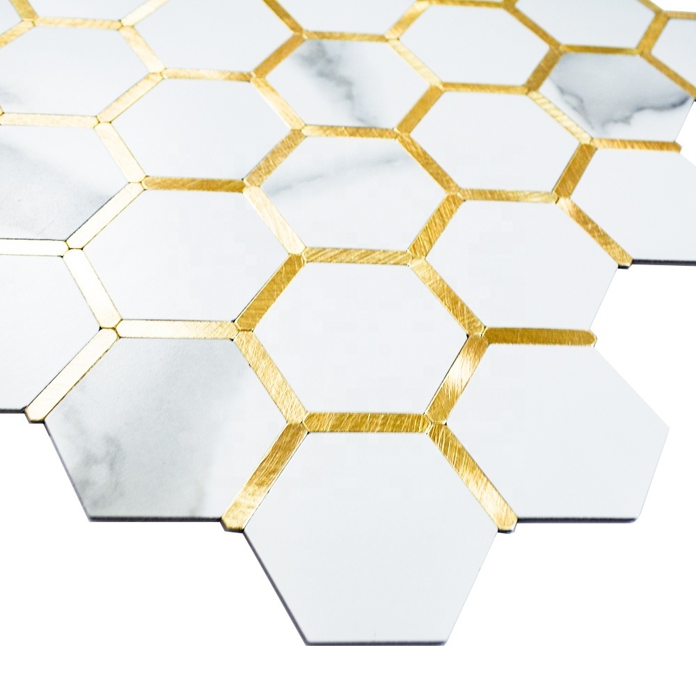 Hexagon Faux Marble Peel and Stick Backsplash Aluminum Tile Composite Panel