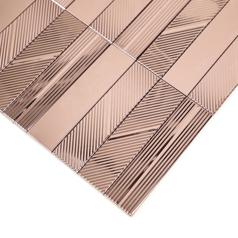 Rectangle Copper Mirror Finish Stainless Steel Self Adhesive Metal Mosaic Tiles