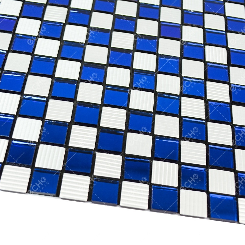 Ready to Ship Square Blue Glass Mirror Peel and Stick Aluminium Wall Tile for Kitchen Backsplash