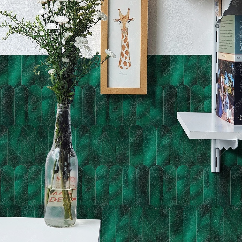 Foshan retro green peacock feather brick aluminium self adhesive mosaic wall tiles