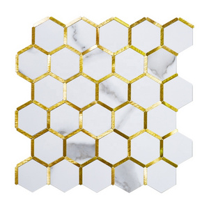 Hexagon Faux Marble Peel and Stick Backsplash Aluminum Tile Composite Panel