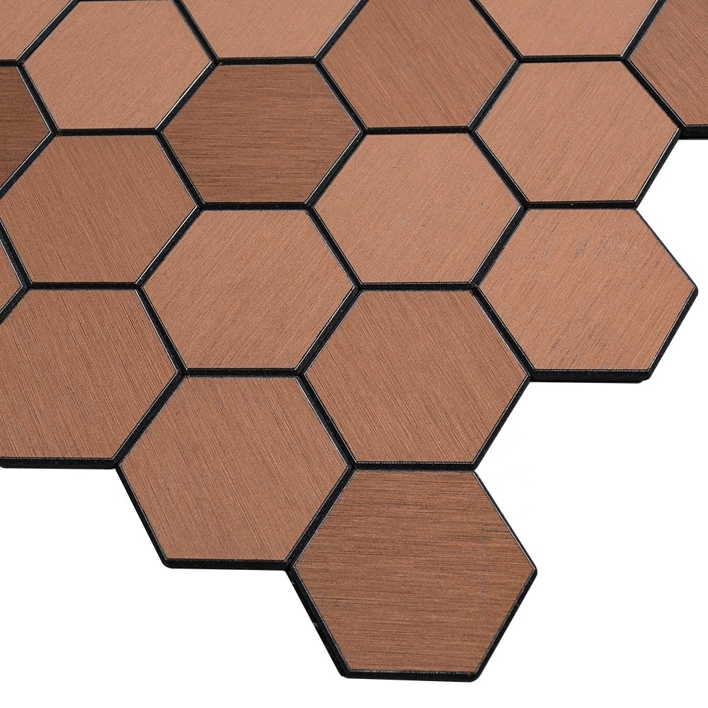 Hexagon copper V-groove peel and stick aluminum mosaic tile for kitchen Backsplash