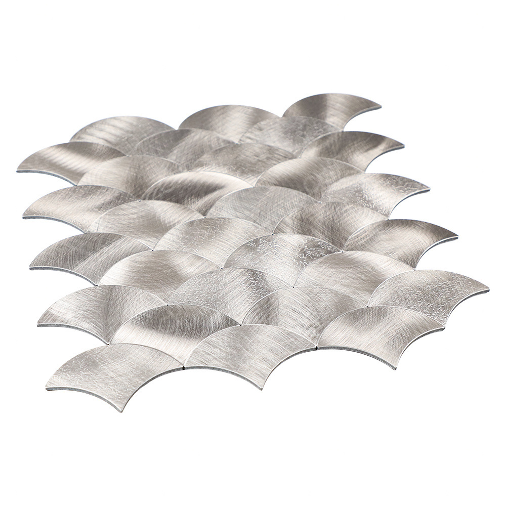 Waterproof modern champagne color easy diy fish scale shape metal mosaic 3d wall panel