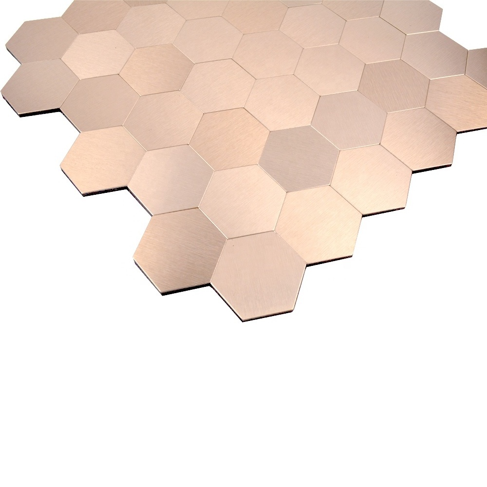 Ready to Ship Hexagon Brushed Copper Aluminium Peel and Stick Tile Kitchen Backsplash