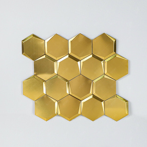 3D Hexagonal Gold Brushed Stainless Steel Peel and Stick Metal Mosaic Tiles