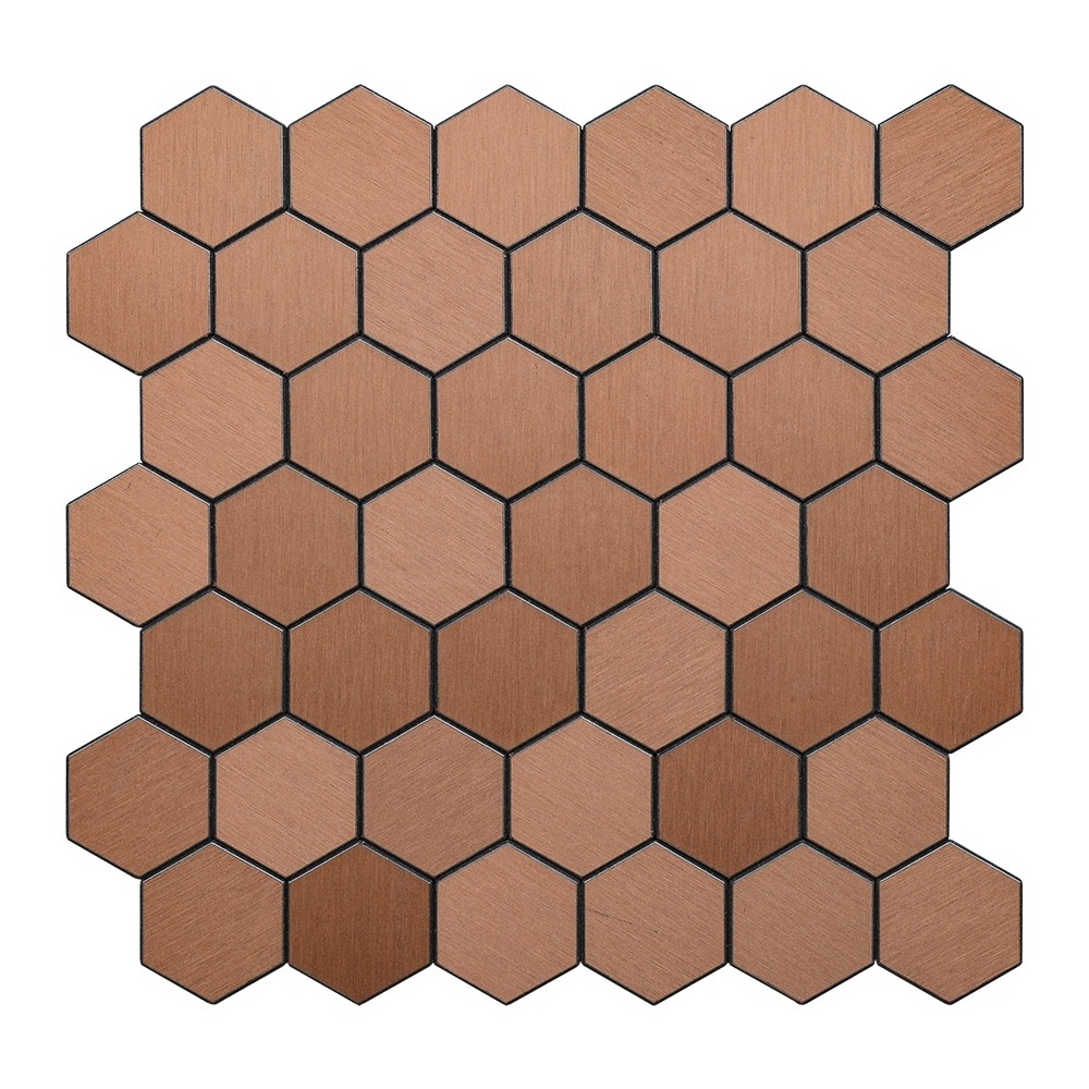 Hexagon copper V-groove peel and stick aluminum mosaic tile for kitchen Backsplash