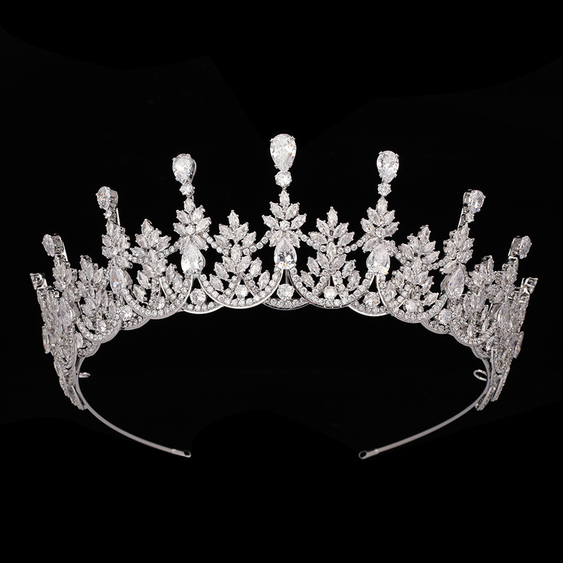 Simple Classic White Gold Plated Crown For Bride Bling Wedding Tiara for women Cubic Zircon Wedding Headpiece BC6671