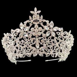 Echsio AAA Cubic Zirconia Crown For Women Bride Dubai Luxury Wedding Jewelry With Flower BC3218